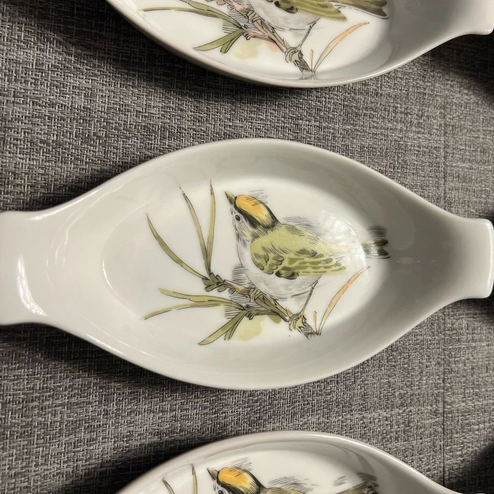 Enesco Song Bird set of 8 Au Gratin Serving Dishes, Vintage Excellent condition